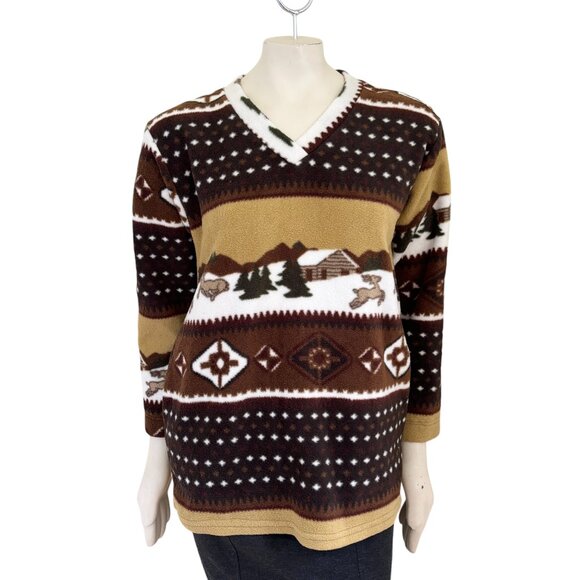 NEW AMERICAN SPIRIT Galloping Deer Southwestern Pullover Fleece SZ M - Picture 1 of 12